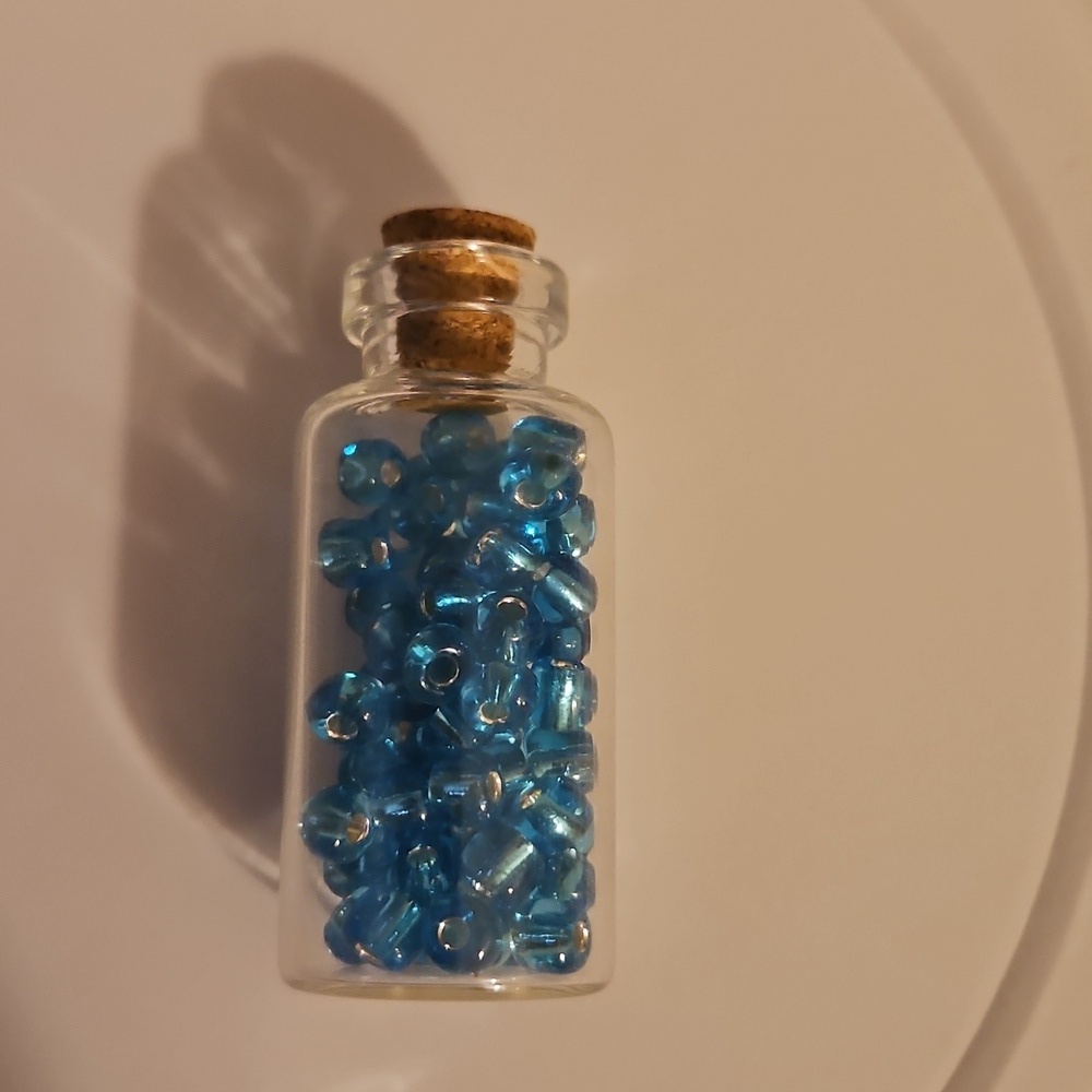 Handmade Necklace Glass bottle Cork Top Hand Crafted Dainty Pendant Blue Bids 2" - Picture 3 of 16